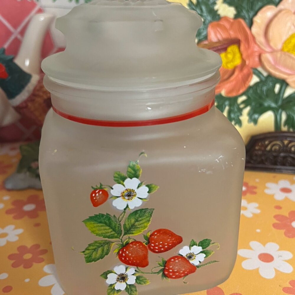 Vintage Westmoreland Strawberry Glass Canister- Medium